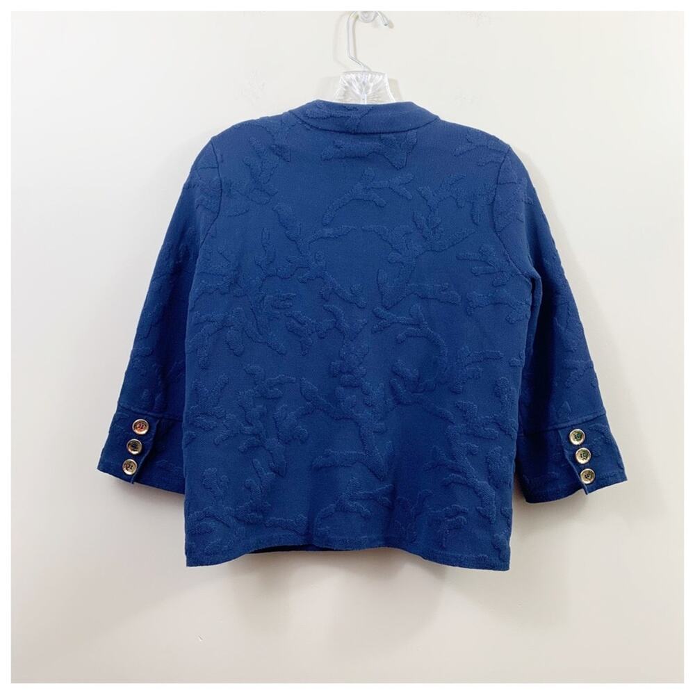 J. McLaughlin Raised Coral Print Navy 3/4 Sleeve Cropped Knit Cardigan - Picture 5 of 5